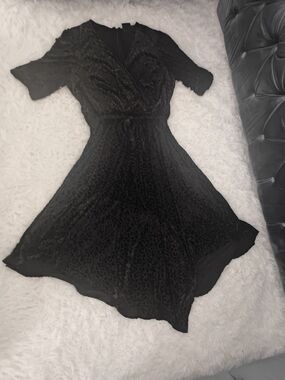 Maison Tara Black Midi Wrap Dress with Subtle Animal Texture